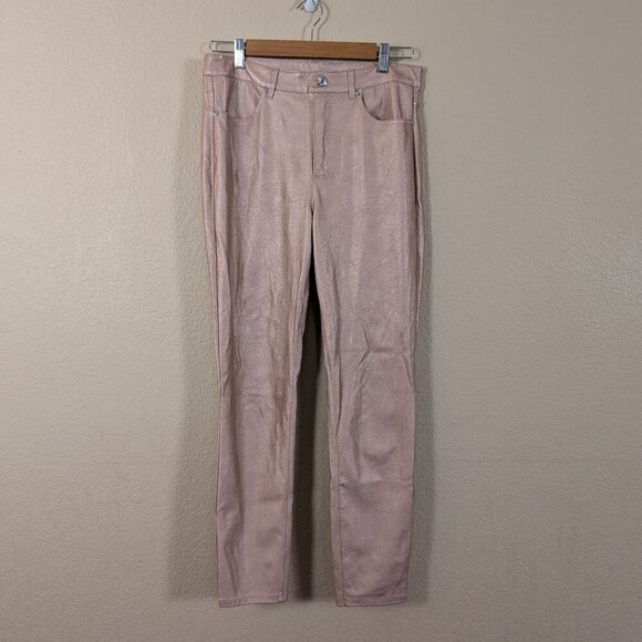 Free People Rose Gold Pink Metallic Faux Leather Pants sz 30 Clubbing *flaws* - Picture 1 of 11